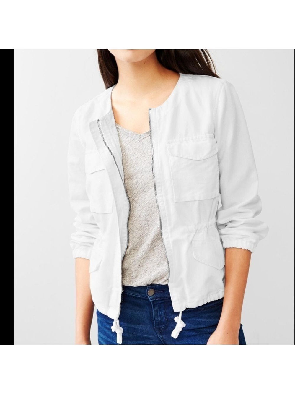 GAP WHITE Linen Blend utility jacket w/ draw string at waist & hem , sz Medium